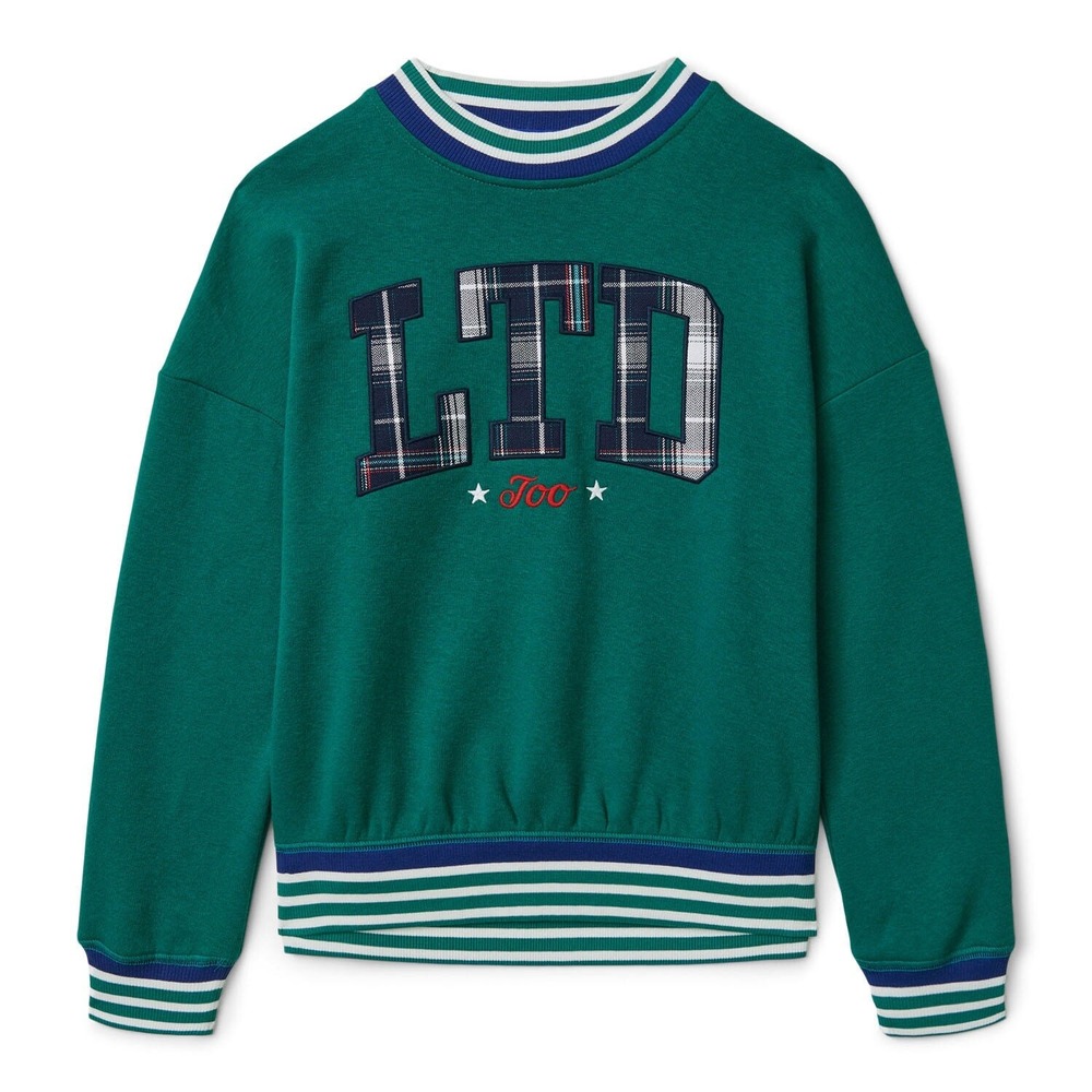 Limited Too Girls Crewneck Sweatshirt Size S 7-8 Oasis Blue Plaid Applique